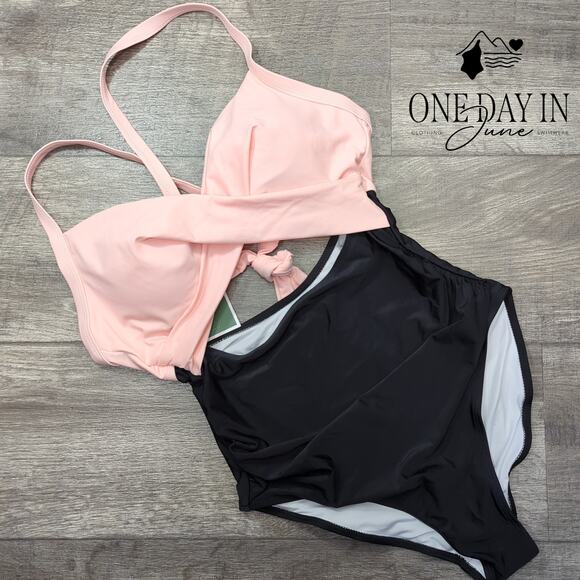 Eomenie Cross Front Cut Out One Piece Swimsuit Size M - Picture 3 of 7